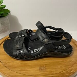 ABEO Brynn Black Leather Walking Sandals 6.5N Strappy Coastal Comfort Flip Flop
